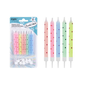 Świeczki urodzinowe PASTEL DOTS 8szt. RAVI